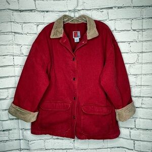 Vintage Womens Sunbelt Denim Chore Coat XL Red Barn Corduroy Workwear Country
